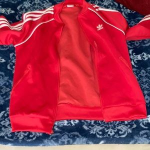 Red and white adidas track jacket